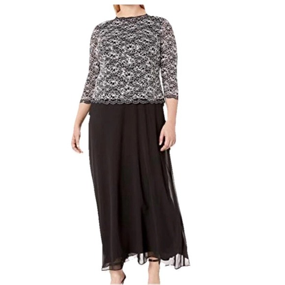 Alex Evenings Dresses & Skirts - NWT Alex Evenings Black Sequin Lace Chiffon Midi Special Occasion Dress Size 16